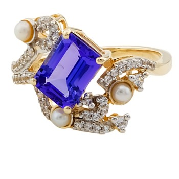 9ct Gold Tanzanite/Cubic Zirconia Cluster Ring size J